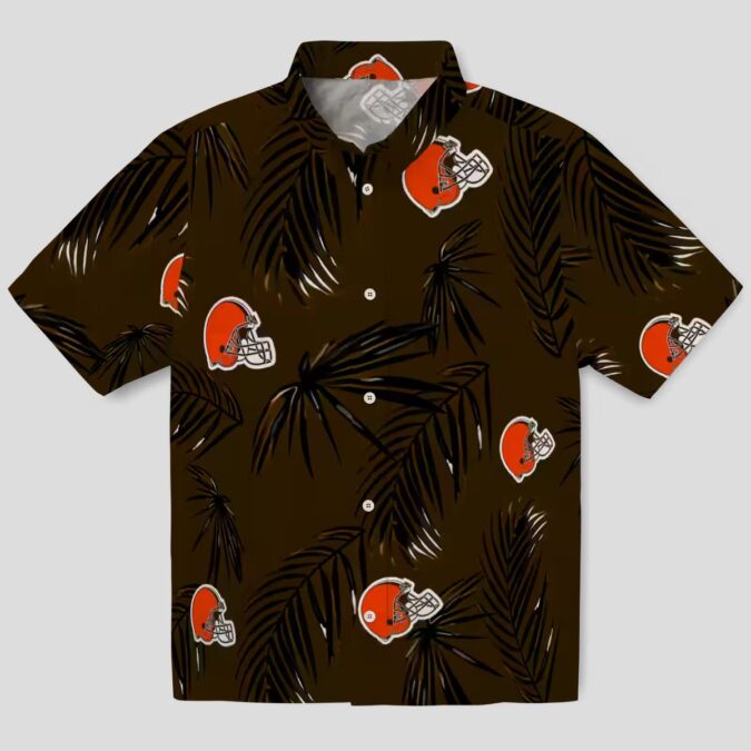 Cleveland Browns Palm Leaf Hawaiian Shirt, Brown Button Up for Game Day