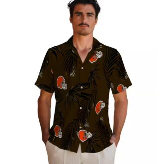 Cleveland Browns Palm Leaf Hawaiian Shirt, Brown Button Up for Game Day