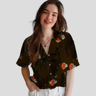 Cleveland Browns Palm Leaf Hawaiian Shirt, Brown Button Up for Game Day