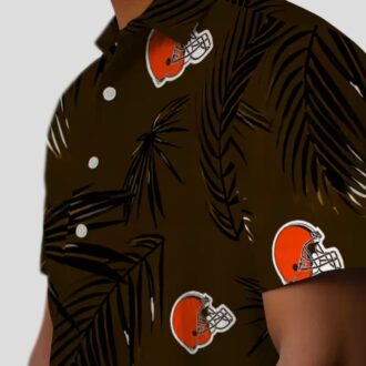 Cleveland Browns Palm Leaf Hawaiian Shirt, Brown Button Up for Game Day
