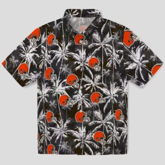 Cleveland Browns Palm Print Hawaiian Shirt, NFL Black Brown Game Day Outfit