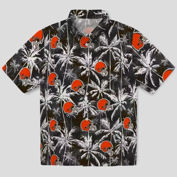 Cleveland Browns Palm Print Hawaiian Shirt, NFL Black Brown Game Day Outfit