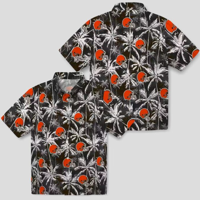 Cleveland Browns Palm Print Hawaiian Shirt, NFL Black Brown Game Day Outfit