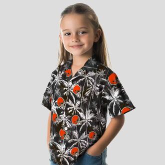 Cleveland Browns Palm Print Hawaiian Shirt, NFL Black Brown Game Day Outfit