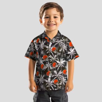 Cleveland Browns Palm Print Hawaiian Shirt, NFL Black Brown Game Day Outfit