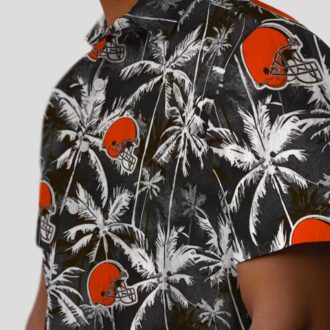 Cleveland Browns Palm Print Hawaiian Shirt, NFL Black Brown Game Day Outfit