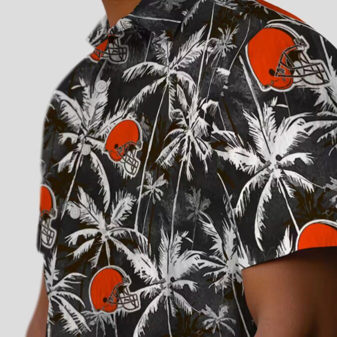Cleveland Browns Palm Print Hawaiian Shirt, NFL Black Brown Game Day Outfit