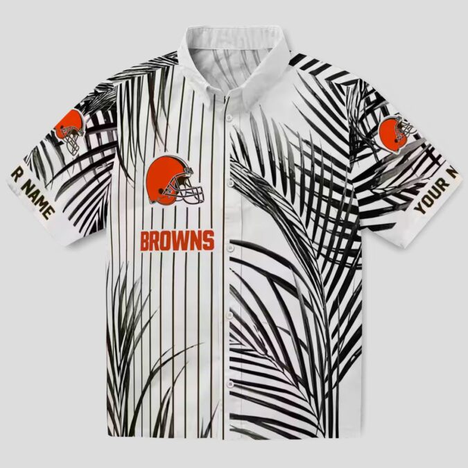 Cleveland Browns Palm Stripe Hawaiian Shirt, Black White Tropical Summer Outfit