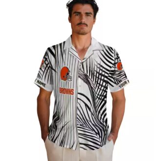 Cleveland Browns Palm Stripe Hawaiian Shirt, Black White Tropical Summer Outfit