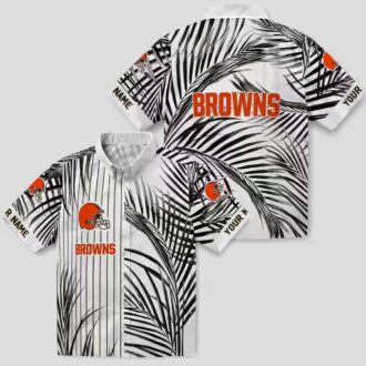 Cleveland Browns Palm Stripe Hawaiian Shirt, Black White Tropical Summer Outfit