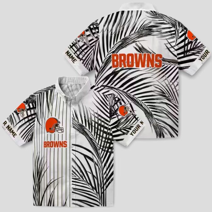 Cleveland Browns Palm Stripe Hawaiian Shirt, Black White Tropical Summer Outfit