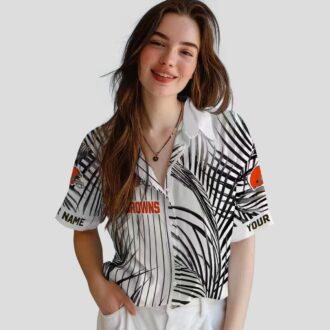 Cleveland Browns Palm Stripe Hawaiian Shirt, Black White Tropical Summer Outfit