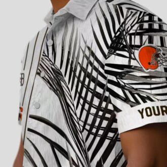 Cleveland Browns Palm Stripe Hawaiian Shirt, Black White Tropical Summer Outfit