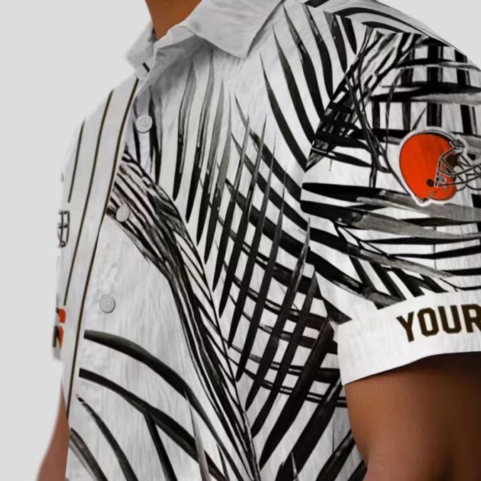 Cleveland Browns Palm Stripe Hawaiian Shirt, Black White Tropical Summer Outfit