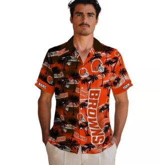 Cleveland Browns Personalized Hawaiian Shirt, Tropical Palm Silhouettes NFL Fan Gift