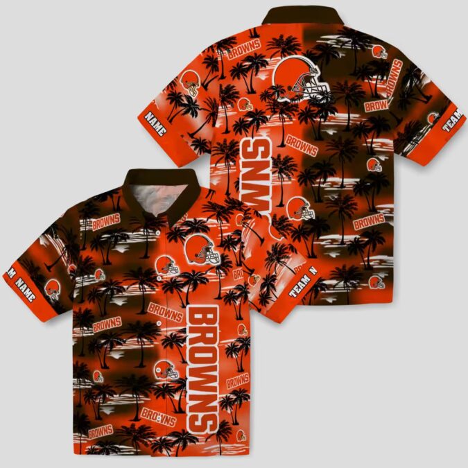 Cleveland Browns Personalized Hawaiian Shirt, Tropical Palm Silhouettes NFL Fan Gift