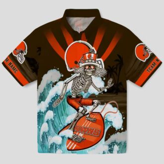 Cleveland Browns Skeleton Surf Blue Shirt, Custom NFL Hawaiian Button Up for Football Fan