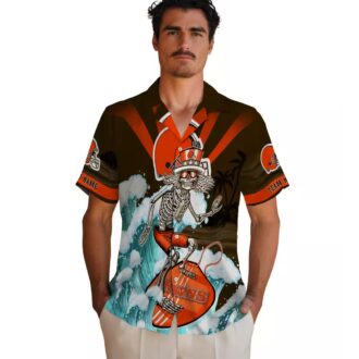 Cleveland Browns Skeleton Surf Blue Shirt, Custom NFL Hawaiian Button Up for Football Fan