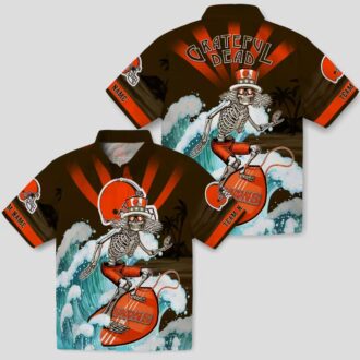Cleveland Browns Skeleton Surf Blue Shirt, Custom NFL Hawaiian Button Up for Football Fan