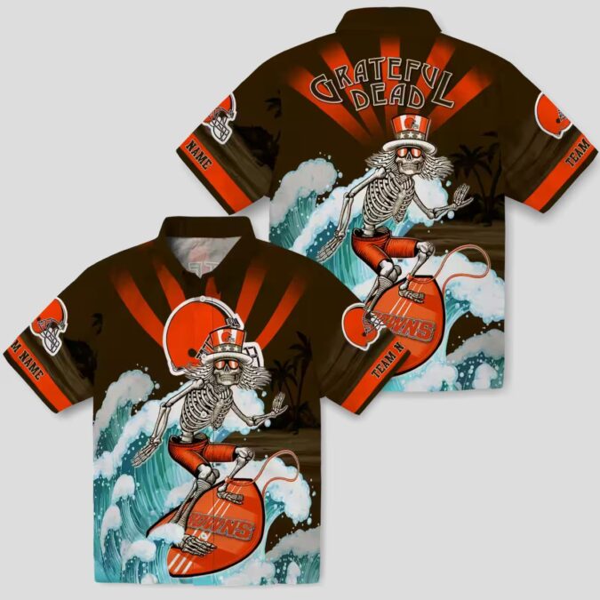 Cleveland Browns Skeleton Surf Blue Shirt, Custom NFL Hawaiian Button Up for Football Fan