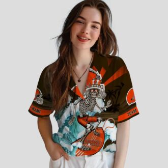 Cleveland Browns Skeleton Surf Blue Shirt, Custom NFL Hawaiian Button Up for Football Fan