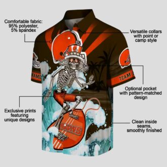 Cleveland Browns Skeleton Surf Blue Shirt, Custom NFL Hawaiian Button Up for Football Fan