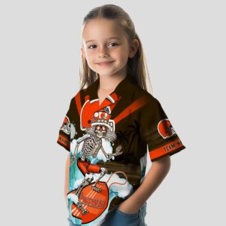 Cleveland Browns Skeleton Surf Blue Shirt, Custom NFL Hawaiian Button Up for Football Fan
