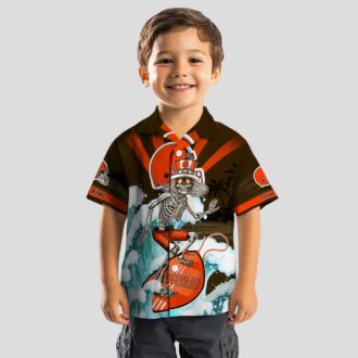 Cleveland Browns Skeleton Surf Blue Shirt, Custom NFL Hawaiian Button Up for Football Fan