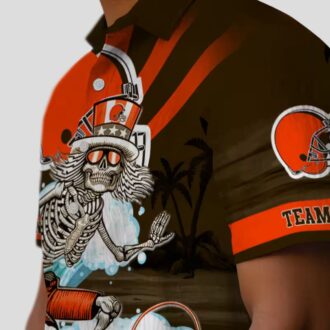 Cleveland Browns Skeleton Surf Blue Shirt, Custom NFL Hawaiian Button Up for Football Fan
