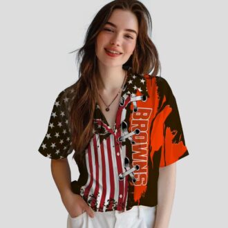 Cleveland Browns Stitched Flag Hawaiian Shirt, NFL Tailgating & Luau Outfit