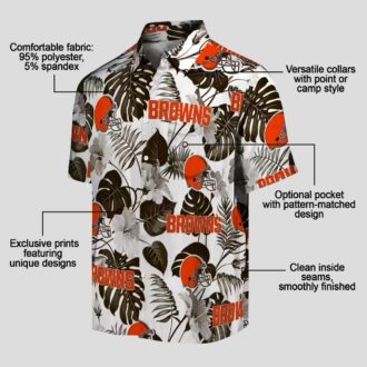Cleveland Browns Summer Aloha Shirt, Brown White Tropical Plants Hawaiian Outfit