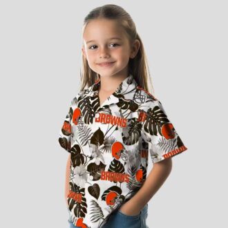 Cleveland Browns Summer Aloha Shirt, Brown White Tropical Plants Hawaiian Outfit
