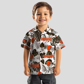 Cleveland Browns Summer Aloha Shirt, Brown White Tropical Plants Hawaiian Outfit