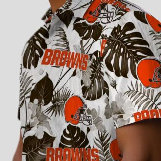 Cleveland Browns Summer Aloha Shirt, Brown White Tropical Plants Hawaiian Outfit