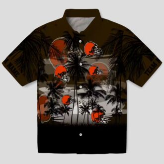 Cleveland Browns Sunset Hawaiian Shirt, Custom Tropical Palm Brown Black Button Up