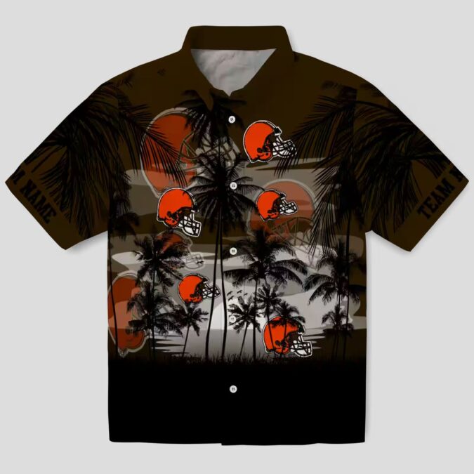 Cleveland Browns Sunset Hawaiian Shirt, Custom Tropical Palm Brown Black Button Up