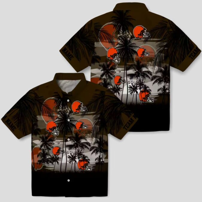 Cleveland Browns Sunset Hawaiian Shirt, Custom Tropical Palm Brown Black Button Up