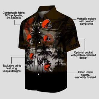 Cleveland Browns Sunset Hawaiian Shirt, Custom Tropical Palm Brown Black Button Up