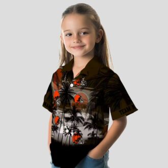 Cleveland Browns Sunset Hawaiian Shirt, Custom Tropical Palm Brown Black Button Up