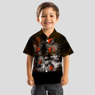 Cleveland Browns Sunset Hawaiian Shirt, Custom Tropical Palm Brown Black Button Up