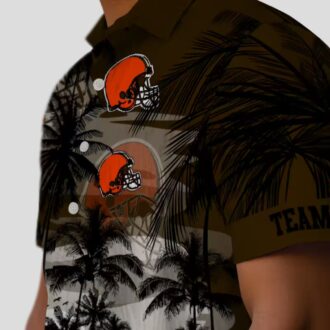 Cleveland Browns Sunset Hawaiian Shirt, Custom Tropical Palm Brown Black Button Up