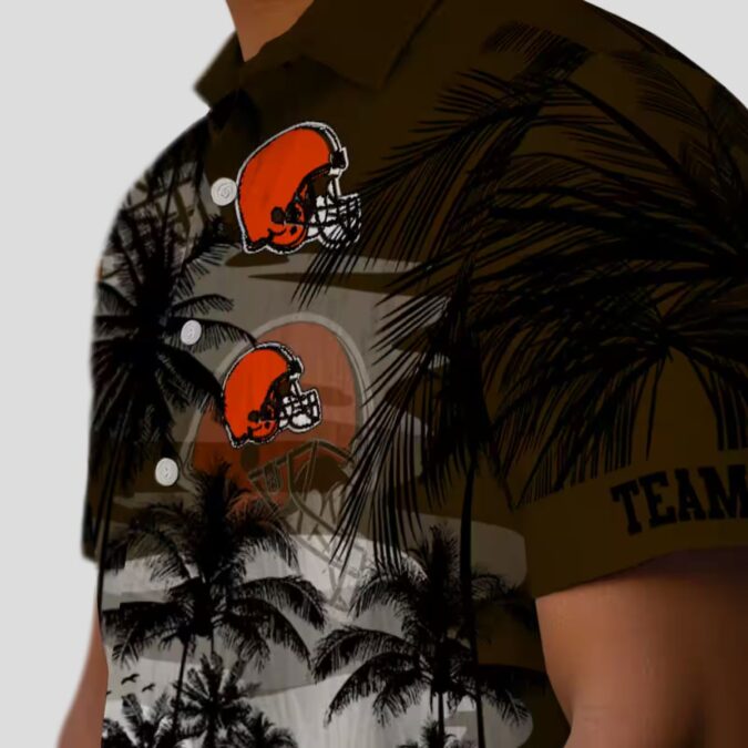 Cleveland Browns Sunset Hawaiian Shirt, Custom Tropical Palm Brown Black Button Up