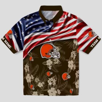 Cleveland Browns USA Flag Hawaiian Shirt, Custom Hibiscus Floral Button Up for Fans