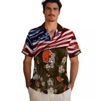 Cleveland Browns USA Flag Hawaiian Shirt, Custom Hibiscus Floral Button Up for Fans