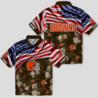 Cleveland Browns USA Flag Hawaiian Shirt, Custom Hibiscus Floral Button Up for Fans