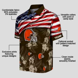 Cleveland Browns USA Flag Hawaiian Shirt, Custom Hibiscus Floral Button Up for Fans