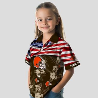 Cleveland Browns USA Flag Hawaiian Shirt, Custom Hibiscus Floral Button Up for Fans