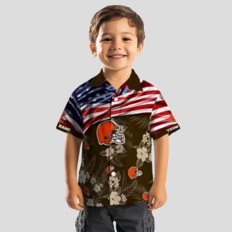 Cleveland Browns USA Flag Hawaiian Shirt, Custom Hibiscus Floral Button Up for Fans