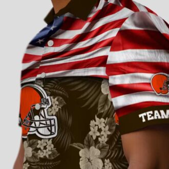 Cleveland Browns USA Flag Hawaiian Shirt, Custom Hibiscus Floral Button Up for Fans