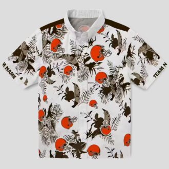 Custom Cleveland Browns Hawaiian Shirt - Brown White Botanical Tropical Print